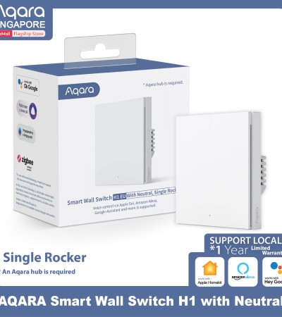 AQARA Smart Wall Switch H1 EU with (Single Gang / Rocker), Support Apple HomeKit, Alexa, Google, (Smart Light Switches)