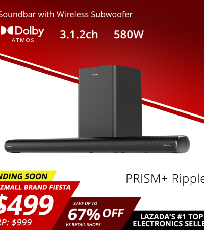 PRISM+ Ripple 3.1.2ch Soundbar with Dolby Atmos | 580W | Wireless Subwoofer | Wireless Music Streaming | Bluetooth 5.1