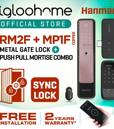 MP1F - IGLOOHOME (PUSH PULL MAIN DOOR LOCK) + RM2F - IGLOOHOME (METAL GATE LOCK) COMBO (SYNC LOCK) - FREE INSTALLATION